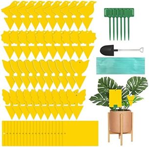 Bighan 60 Pcs Sticky Dual-Sided Gnat Traps, Yellow Fruit Fly Sticky Traps and Plant Fungus Gnat Traps for Plants Kitchen Indoor and Outdoor with Twist Ties, Ssmall Shovel and Plastic Holders, Yellow