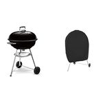 Weber Compact Charcoal BBQ, 57cm, Black & Amazon Basics Charcoal Kettle Grill Cover - Black