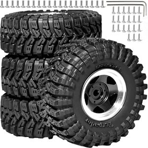 1.3 Beadlock Wheel Tires Set 70 * 26mm Super Large Soft Mud Terrain Off-Road Tires Aluminum Wheel Rims for 1/18 1/24 RC Crawler Car Axial AX24 SCX24 FMS FCX24 TRX4M Upgrade RC Car（4 Pcs） Black