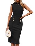 GRACE KARIN Bodycon Midi Dresses for Women Formal Cocktail Dresses Button Down Mock Neck Sleeveless Dress Black S