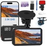 Dash Cam Front and Rear Camera, Dash Cam WiFi/APP Control Dashcam W/ 64GB Card, 2.5K Dash Cam Front + 1080P Rear Car Camera Dash Cam W/Super Night Vision, Loop Recording, G-Sensor, Max Support 256GB