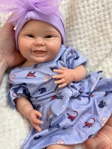 Aniiyy 18Inch 6.39lbs Full Silicone Baby Doll, Happy Reborn Baby Dolls, Can Open Mouth, Smiling Silicone Newborn Anatomically Correct Girl Dolls for Kids 3+