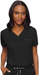 Med Couture Touch Women’s Chest Pocket Tuck in Top, Black, X-Small