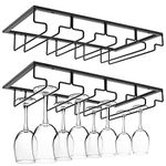 ZEONHAK 2 Pack 4 Rows Wine Glass Rack Under Cabinet, Black Hanging Under Shelf Wine, Stemware Rack Storage Hanger, Hanging Wine Glass Hanger Rack for Cabinet, Cupboard, Kitchen, Bar, 40 x 22.5cm