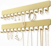 bussdis Self-Adhesive Necklace Holder, Wall Mounted Jewelry Organizer for Necklaces, Earrings, Rings & Bracelets, No Drilling, Space-Saving, 2 Pack, Gold