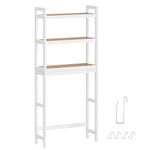 SONGMICS Over Toilet Storage Unit, 3-Tier Over Toilet Bathroom Organiser with Adjustable Shelf, Freestanding, Fit Most Toilets, Space-Saving, Cloud White and Natural Beige BTS001W02