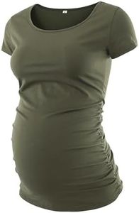 Liu & Qu Women's Maternity Classic Side Ruched T-Shirt Tops Mama Pregnancy Clothes Olive
