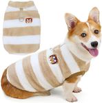 Zunea Striped Dog Sweaters Jumpers for Small Medium Dogs Corgi Warm Fleece Winter Jacket Coats with D-Ring Fuzzy Pullover Puppy Clothes Soft Warm Cold Weather Vest Pet Dachshund Apparel Khaki S