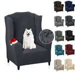 MAXIJIN Newest Jacquard Wingback Chair Covers 1-Piece Stretch Wing Chair Covers Soft Thick Wingback Armchair Slipcover Chair Furniture Protector Cover Washable (Wing Chair, Dark Gray)