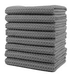 Polyte Ultra Premium Microfiber Kitchen Dish Hand Towel Waffle Weave, 8 Pack (16x28 in, Grey)