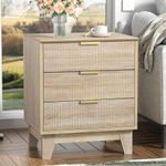 Anmytek Fluted Nightstand with 3 Drawers, Modern Side Table, Farmhouse End Table for Sofa, Bedside Table for Bedroom, Waveform Fluted Design, Natural Oak