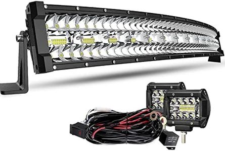 DakRide 32 LED Light Bar Curved Triple Row 585W Flood Spot Combo Beam Off Road Lights 2pc 4inch 60W Spot Driving Fog Lights with Rocker Switch Harness Wiring for Trucks ATV UTV Jeep Boat Pickup
