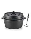 DARTMOOR 9 Quart Pre-Seasoned Cast Iron Dutch Oven with Lid and Lid Lifter Tool Outdoor Deep Camp Pot for Camping Fireplace Cooking BBQ Baking Campfire 9 QT