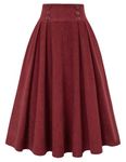 Belle Poque Women's A-Line Skirt Midi Swing Skirt for Tea Party Elegant Corduroy Skirt for Shirts Wine BP0859-02 S