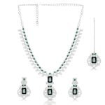 IIJ Latest Bottle Green American/AD | Rhinestone Crystal Necklace with White Stone with Flower Dangle Earrings Jewellery Set for Perfect as Wedding Accessories Women & Girls