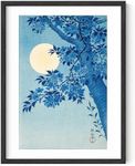 HAUS AND HUES Blue Posters - Japanese Japandi Traditional Blue Flower Print, Japanese Poster Cherry Blossom Wall Art Blue Posters Tree Wall Art Nature, Japanese Wall Decor Nature Art (12x16 Unframed)