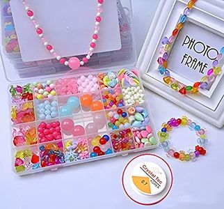 SYGA Plastic Beads for Kids Crafts Children's Jewelry Making Kit DIY Bracelets Necklace Hairband and Rings Craft Kits Birthday for 4, 5, 6, 7-Year-Old Little Girls(DIYBeadsSet-10) Multicolor