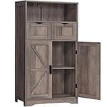 WEENFON Floor Storage Cabinet with 2 Adjustable Drawers & 2 Barn Doors, Bathroom Cabinet with 2 Shelf, for Living Room, Home Office, Kitchen,Rustic Oak