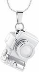 constantlife Cremation Memorial Jewelry Stainless Steel Mini Camera Urn Pendant Necklace for Ashes Photographer Ash Holder Keepsake Gift (Silver)