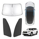 Karltys Windshield Sun Shade for Toyota Highlander 2020-2024 2025, 3-Pack Highlander Windshield Sunshade and Front Side Window Cover, Foldable Sun Visor 210T Reflective Heat Shield Keep Car Cooler