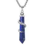 BEADNOVA Healing Crystal Necklace for Women Men Lapis Lazuli Snake Tail Wrap Pendant Energy Healing Gemstones Jewelry Pendulum Crystal Divination (Hexagonal, 18 Inches Stainless Steel Chain)