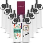 Sublimation Sports Water Bottle blanks, 22 Oz Sublimation Tumblers, Double Wall Stainless Steel Sports Water Bottle Flask with Portable Handle, Individually Boxed (8 Pack)