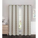 BELLA Embroidered Thermal Room Darkening Grommet Curtain Panel Pair, Light Grey