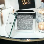 SERENA'S ® Modern Silver Crushed Diamante Jewellery Box Mirrored Glass Square Trinket Box | Organiser Box | Decorative Makeup Organiser | Storage Box Gift for Birthday | Wedding | Crystals Gift