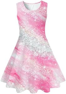 uideazone Dress for Girls Size 8 Size 7 Princess Sleeveless Party Dress Crewneck Diamond Casual Sundress for Party Dance Wedding Beach 7-8 Years