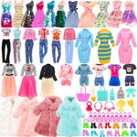 45 Doll Clothes & Accessories 1 Fur Coat 1 Sweater 5 Tops Pants Outfits 7 Fashion Sequin Dresses 10 Shoes 10 Hangers 11 Accessories for 11.5 Inch Girl Dolls