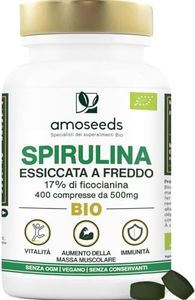 Spirulina BIO, 4500mg al giorno | 17% Ficocianina, essiccata a freddo | 400 compresse vegane de 500mg | Vitamine, Diminuisce la stanchezza, Sistema immunitario | Qualità superiore