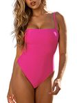 RELLECIGA Women's Neon Rose Bathing Suit Adjustable Thin Shoulder Straps Bandeau One Piece Size Large