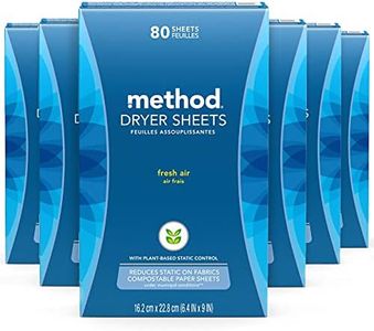 Method Dryer Sheets, Fabric Softener and Static Reducer, Compostable and Plant-Based Laundry Essentials, Fresh Air Scent, 80 Sheets per Box, 6 Pack (480 Total Sheets), Packaging May Vary