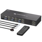 PVBCTCSID HDMI KVM Switch 3 Computers 2 Monitors 4K@60Hz EDID Dual Monitor KVM Switches Sharing 4 USB 3.0 Devices with Remotes and 3 USB 3.0 Cables