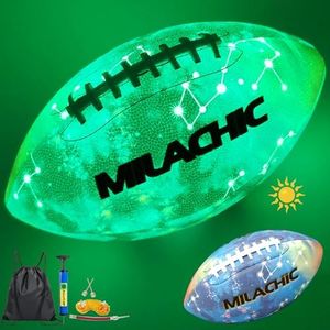 MILACHIC Glow in The Dark Football - Size 9 Luminous Glowing Leather Football with Pump