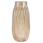 Large Amber Glass Vase for Flowers Ribbed Tall Gold Floor Vase 31cm Decorative Vases for Home Table Centerpieces Flowers Decor and Farmhouse(Brown 31cm)