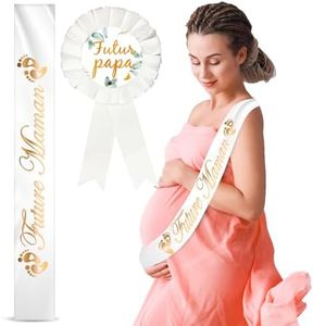 Echarpe Baby Shower Fille - Echarpe Future Maman - Mixte Blanc Ruban - Cadeau Décoration Baby Shower