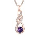 LOCIBLO February Birthstone Necklaces for Women 925 Sterling Silver Infinity Pendant 18K Rose Gold Plated Purple Synthetic Amethyst Necklace Jewellery for Her, 16"+2"