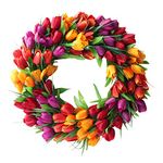 UNIE 20 Inch Tulip Wreath Spring Wreath for Door Artificial Tulip Flowers Wreath for Front Door Decor