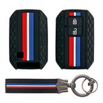 Keyzone® Striped Silicone Key Cover Compatible for Suzuki Baleno, XL6, Grand Vitara, Swift, Ertiga, New Brezza 2022, Dzire (2 Button Smart Key, Black with Black Striped Keychain)