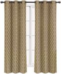 Willow Jacquard Taupe Grommet Blackout Window Curtain Panels, Pair / Set of 2 Panels, 42x84 inches Each