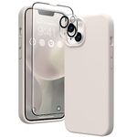 GONEZ 5 in 1 for iPhone 14 Case, Slim Silicone Case with 2X[Screen Protectors + Camera Lens Proctetors], Soft Microfiber Lining, Shockproof Full Body Protective Phone Cover 6.1", Grey