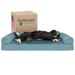 Furhaven Cooling Gel Dog Bed for Large/Medium Dogs w/Removable Bolsters & Washable Cover, for Dogs Up to 55 lbs - Plush & Suede Sofa - Deep Pool, Large