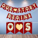 Wobbox Red & Silver Our Story Begins Pre-Wedding Banner, Pre Wedding Decorations, Pre Wedding Decoration Items