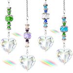 SevenFish 4pcs Crystal Suncatcher, Clear Heart Crystal Sun Catcher Hanging Rainbow Prisms Ball with Chain for Indoor Window Chandelier Garden Home Wedding Christmas Valentines Day Decor