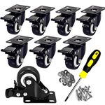 CHUANGSEED 2" Caster Wheels Set of 8, Heavy Duty Casters with Brake, No Noise Locking Casters with Polyurethane (PU) Wheels, Swivel Plate Castors Pack of 8