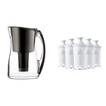 Brita Medium 8 Cup Water Filter Pitcher (Black) + Brita Standard Water Filter Replacement (5 Count)