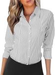 Zeagoo Wrinkle Free Button Down Shirts for Women Long Sleeve V Neck Tops Collared Dress Shirts Fall Blouses Tops