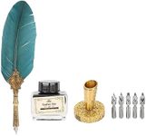 Feather Pen and Ink Set, Quill Pen Set Antique Calligraphy Dip Pen with 5 Stainless Steel Nibs for Writing Paper, Letter Drawing Pen, Feather Pen Birthday Present for Adults