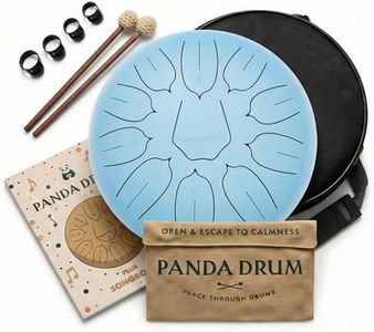Panda Drum Plus (Blue) | Steel Tongue Handpan with Music Book, Mallets, Carrying Bag & Finger Picks | 11 inch, 432 Hz | Rain Drum for Inside & Outside | Calming Musical Instrument for Adults & Kids